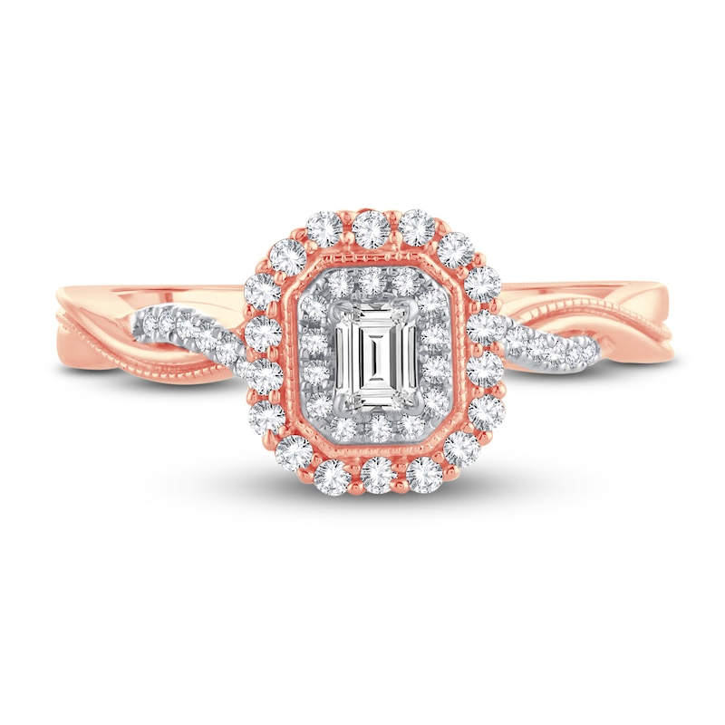 Main Image 3 of Now + Forever Diamond Engagement Ring 3/8 ct tw Emerald & Round 14K Rose Gold