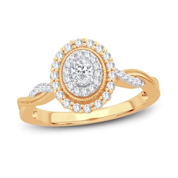 Now + Forever Diamond Engagement Ring 3/8 ct tw Oval & Round 14K Yellow Gold