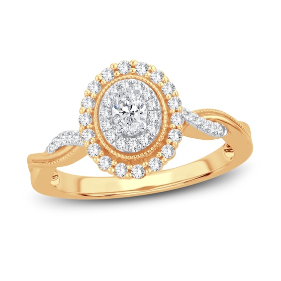 Now + Forever Diamond Engagement Ring 3/8 ct tw Oval & Round 14K Yellow Gold