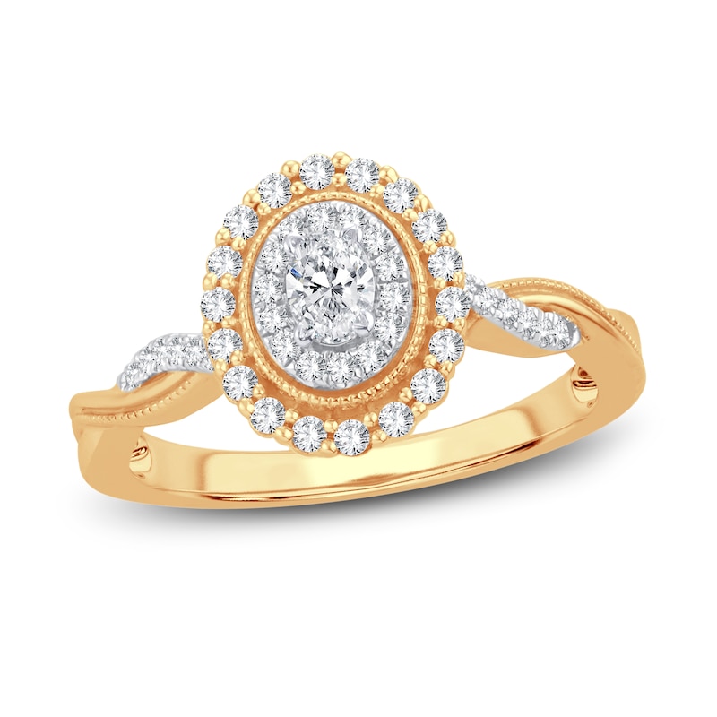 Diamond Engagement Ring 3/8 ct tw Oval & Round 14K Yellow Gold