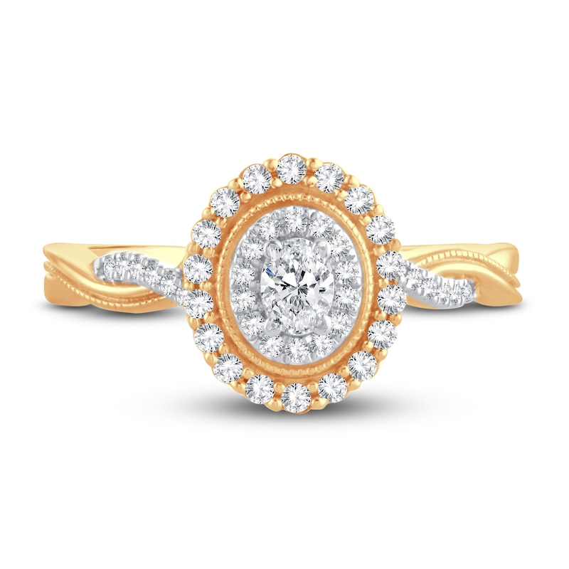 Diamond Engagement Ring 3/8 ct tw Oval & Round 14K Yellow Gold