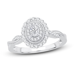 Now + Forever Diamond Engagement Ring 3/8 ct tw Oval & Round 14K White Gold