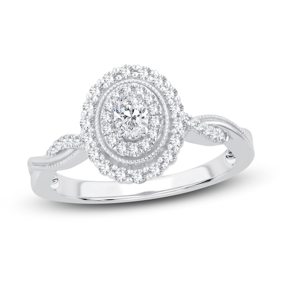 Now + Forever Diamond Engagement Ring 3/8 ct tw Oval & Round 14K White Gold