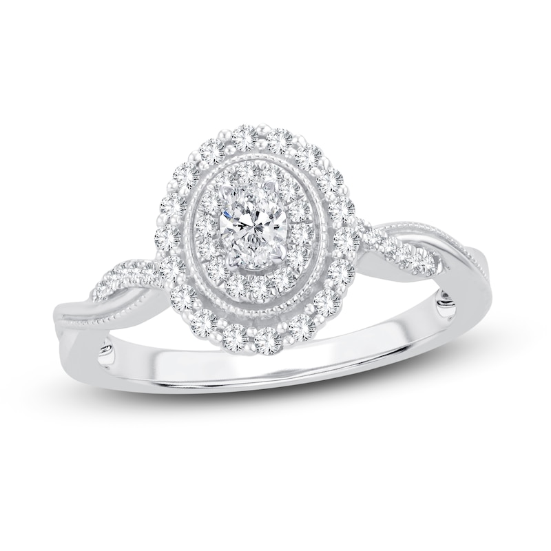 Diamond Engagement Ring 3/8 ct tw Oval & Round 14K White Gold