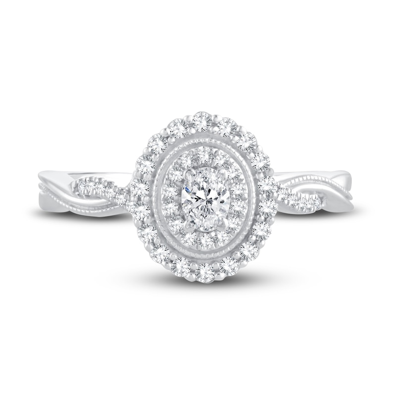 Diamond Engagement Ring 3/8 ct tw Oval & Round 14K White Gold