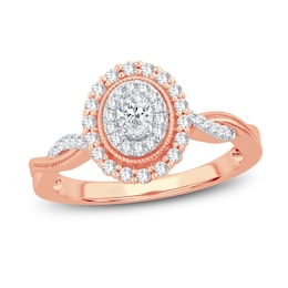 Now + Forever Diamond Engagement Ring 3/8 ct tw Oval & Round 14K Rose Gold