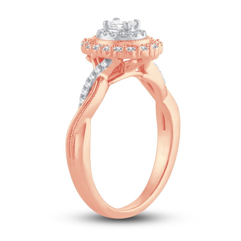 Diamond Engagement Ring 3/8 ct tw Oval & Round 14K Rose Gold