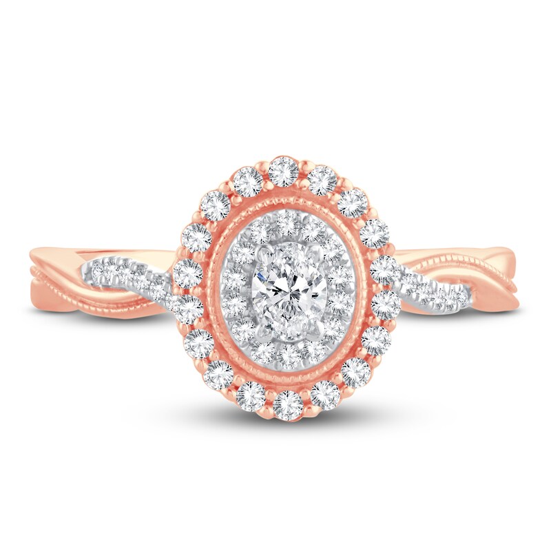 Diamond Engagement Ring 3/8 ct tw Oval & Round 14K Rose Gold