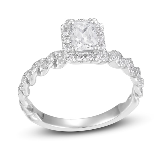 Now + Forever Diamond Engagement Ring 1 ct tw Radiant & Round 14K White Gold