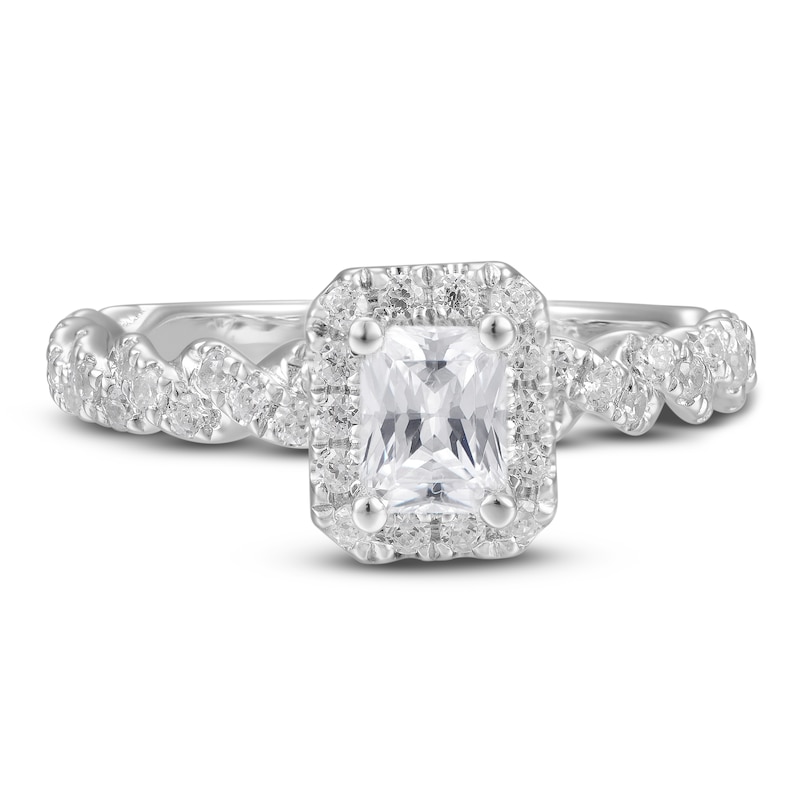 Diamond Engagement Ring 1 ct tw Radiant & Round 14K White Gold