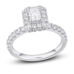 Diamond Engagement Ring 1-1/2 ct tw Radiant & Round 14K White Gold