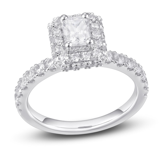Now + Forever Diamond Engagement Ring 1-1/2 ct tw Radiant & Round 14K White Gold