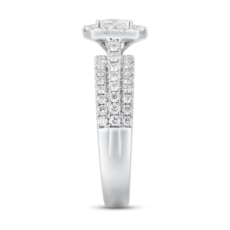Diamond Engagement Ring 1-1/2 ct tw Radiant & Round 14K White Gold