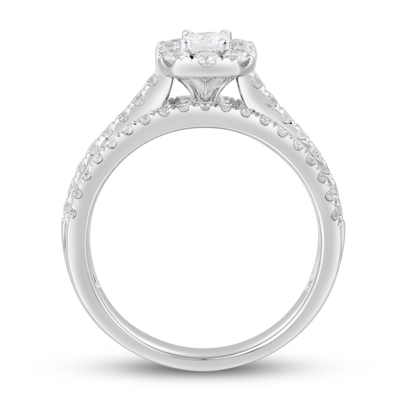 Diamond Engagement Ring 1-1/2 ct tw Radiant & Round 14K White Gold