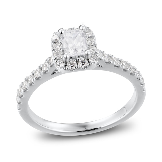 Now + Forever Diamond Engagement Ring 1 ct tw Radiant & Round 14K White Gold