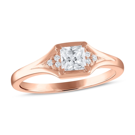 Now + Forever Diamond Engagement Ring 1/2 ct tw Princess & Round 14K Rose Gold