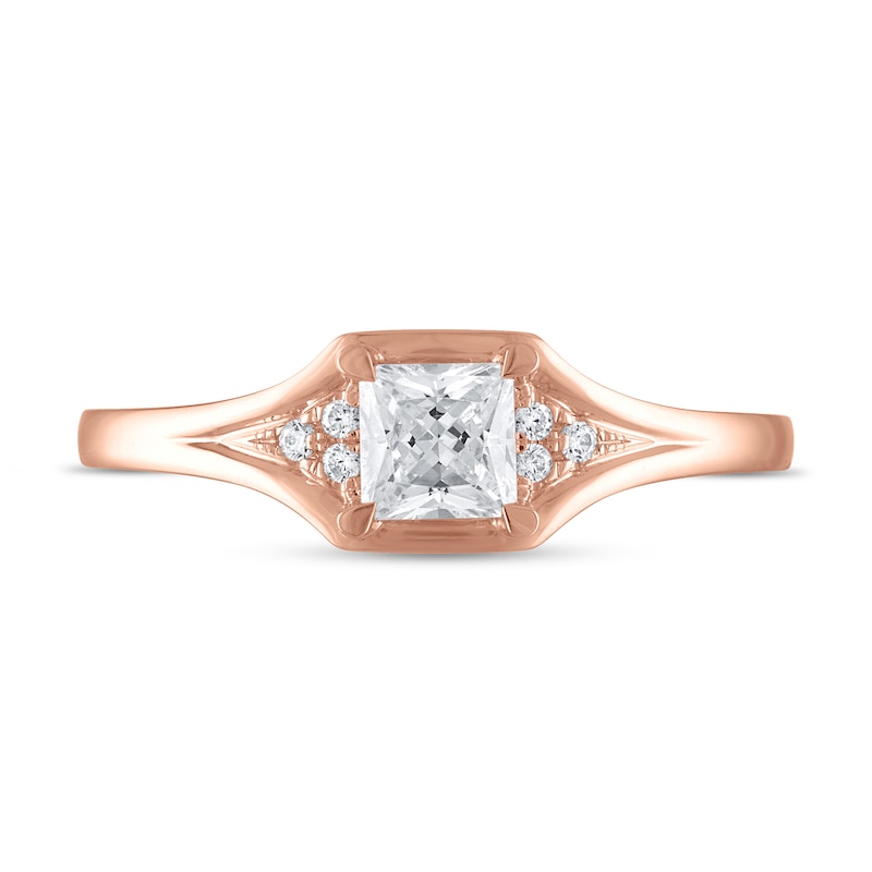 Diamond Engagement Ring 1/2 ct tw Princess & Round 14K Rose Gold