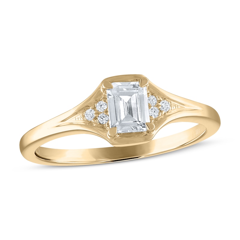 Diamond Engagement Ring 1/2 ct tw Emerald & Round 14K Yellow Gold