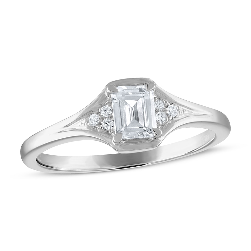 Main Image 1 of Now + Forever Diamond Engagement Ring 1/2 ct tw Emerald & Round 14K White Gold