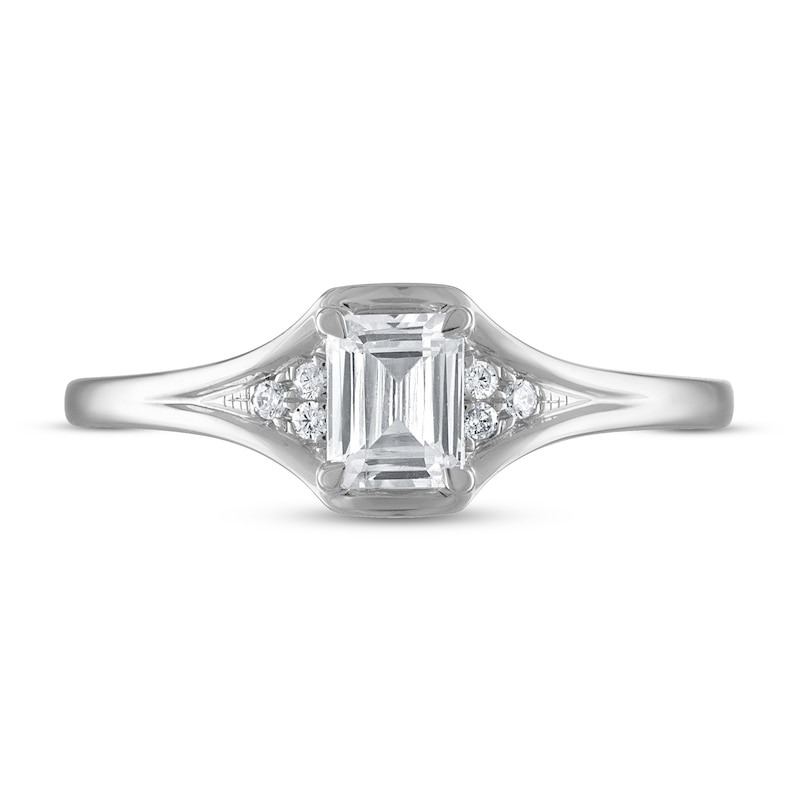 Main Image 3 of Now + Forever Diamond Engagement Ring 1/2 ct tw Emerald & Round 14K White Gold