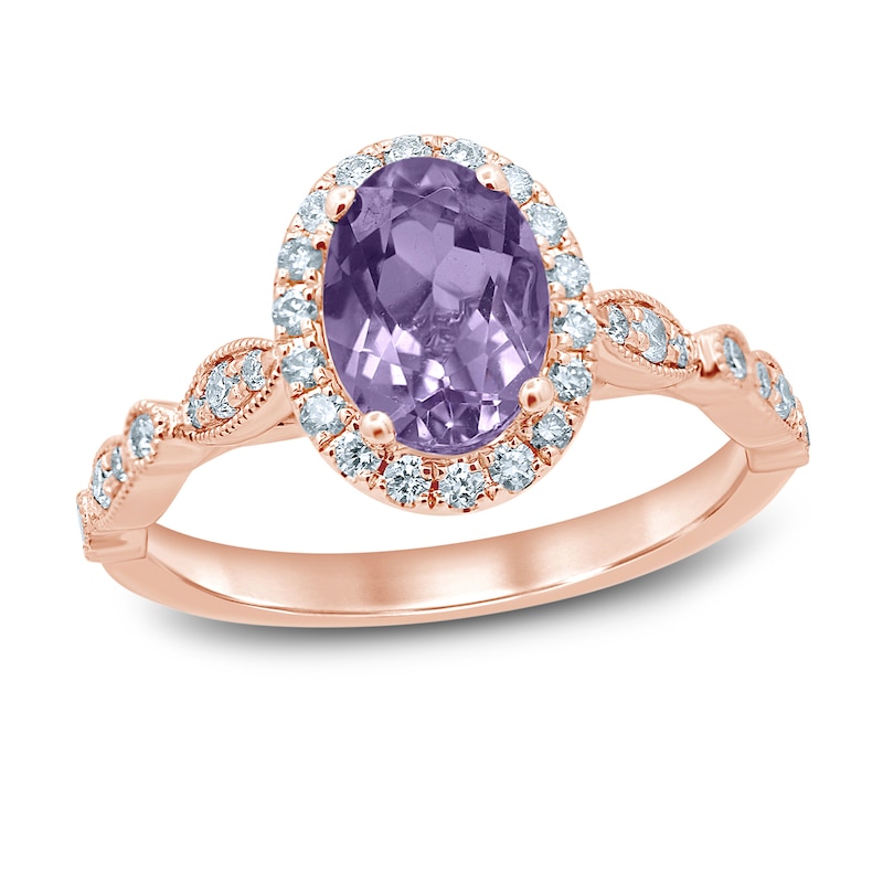 Oval Amethyst Engagement Ring 1/3 ct tw Diamonds 14K Rose Gold