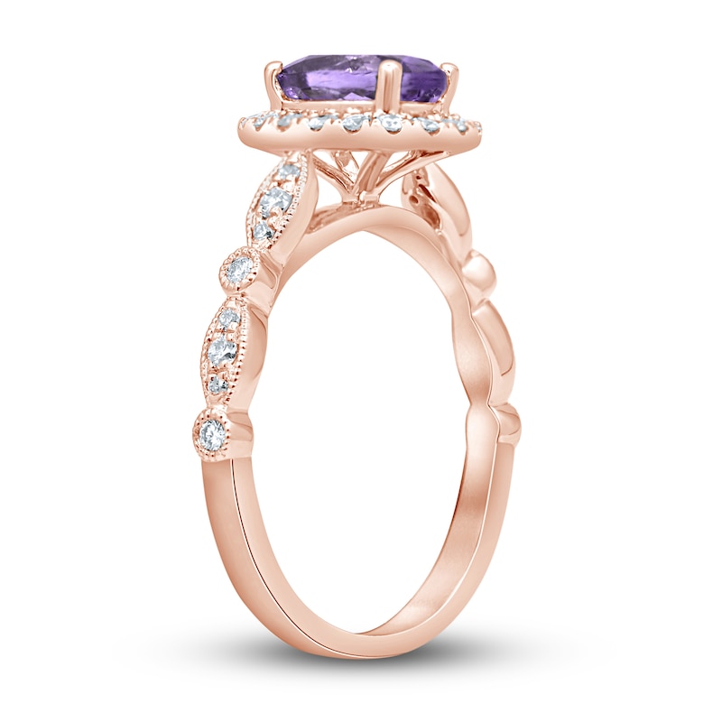 Oval Amethyst Engagement Ring 1/3 ct tw Diamonds 14K Rose Gold