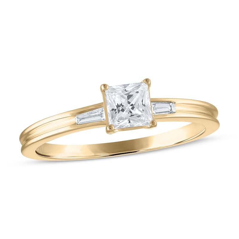 Diamond Engagement Ring 1/2 ct tw Princess & Baguette 14K Yellow Gold