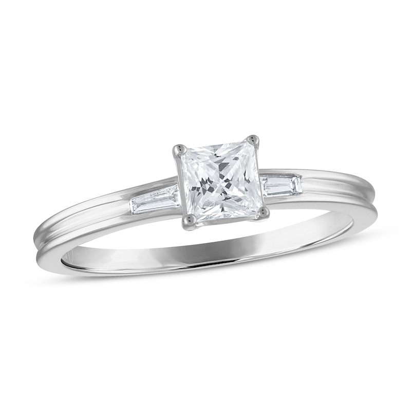 Diamond Engagement Ring 1/2 ct tw Princess & Baguette 14K White Gold