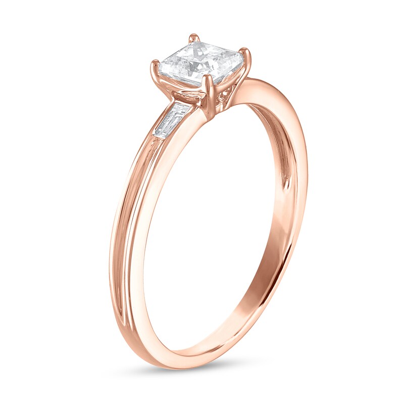 Diamond Engagement Ring 1/2 ct tw Princess & Baguette 14K Rose Gold
