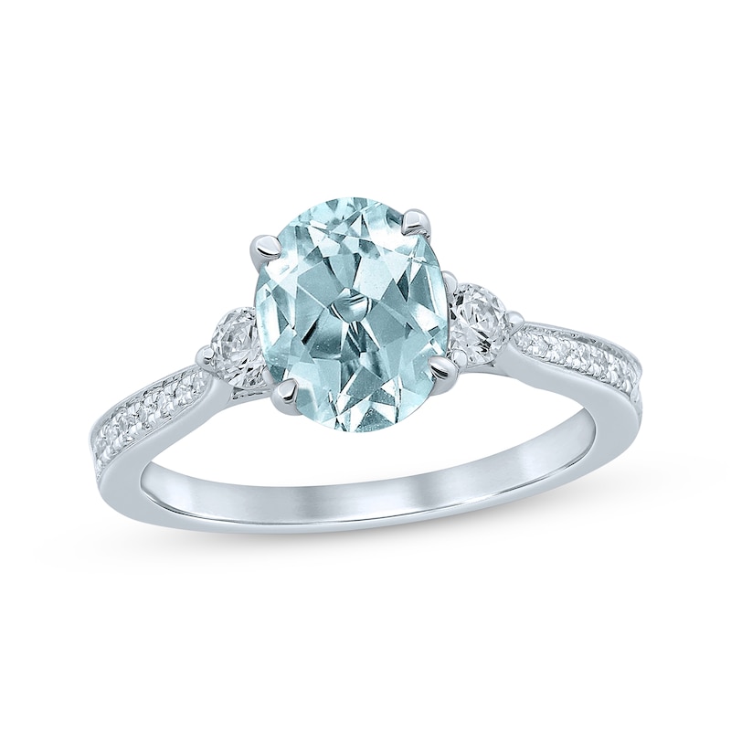 Oval Aquamarine Engagement Ring 1/3 ct tw Diamonds 14K White Gold