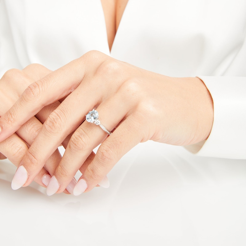 Main Image 4 of Now + Forever Oval Aquamarine Engagement Ring 1/3 ct tw Diamonds 14K White Gold