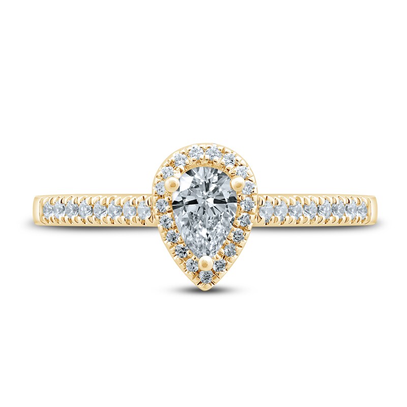 Diamond Engagement Ring 1/2 ct tw Pear & Round 18K Yellow Gold