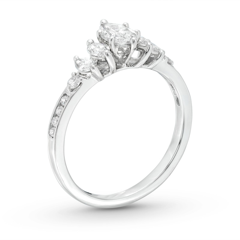 Diamond Engagement Ring 7/8 ct tw Marquise & Round 14K White Gold