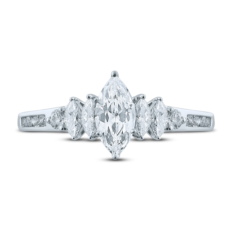 Diamond Engagement Ring 7/8 ct tw Marquise & Round 14K White Gold