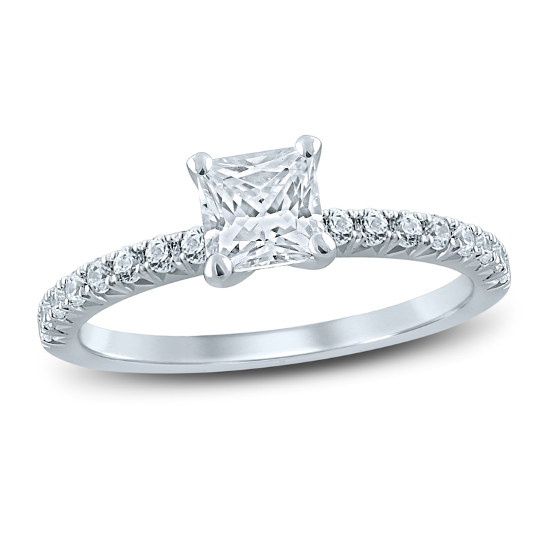 Diamond Engagement Ring 7/8 ct tw Princess & Round-Cut 18K White Gold