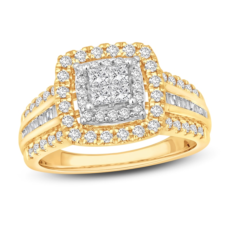 Multi-Diamond Engagement Ring 1 ct tw Princess, Round & Baguette 14K Two-Tone Gold