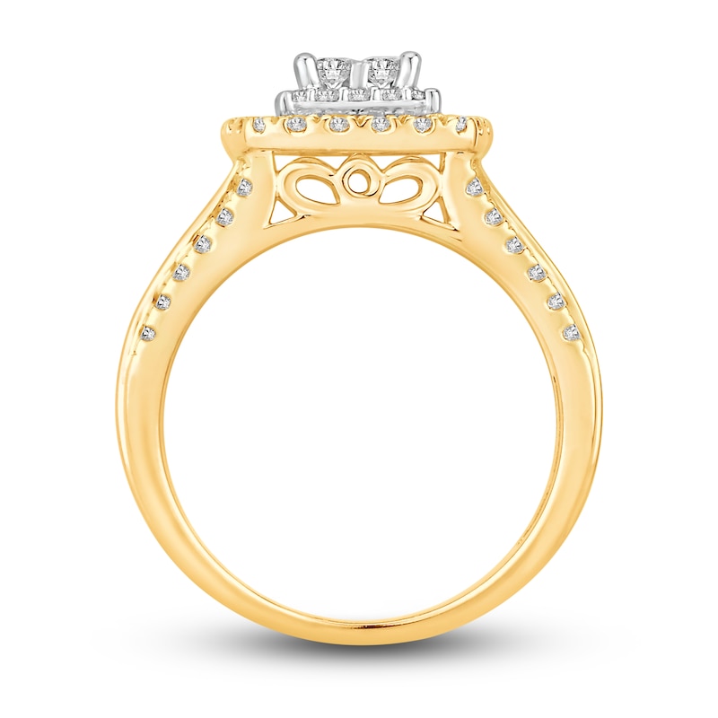 Multi-Diamond Engagement Ring 1 ct tw Princess, Round & Baguette 14K Two-Tone Gold