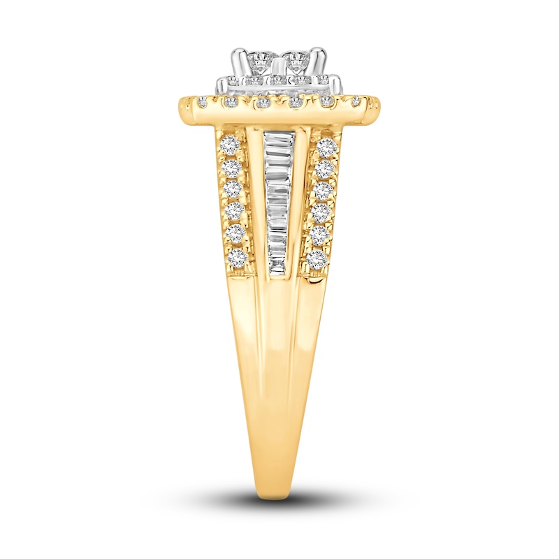 Multi-Diamond Engagement Ring 1 ct tw Princess, Round & Baguette 14K Two-Tone Gold