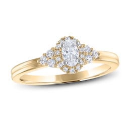 Now + Forever Diamond Engagement Ring 3/8 ct tw Oval & Round 14K Yellow Gold