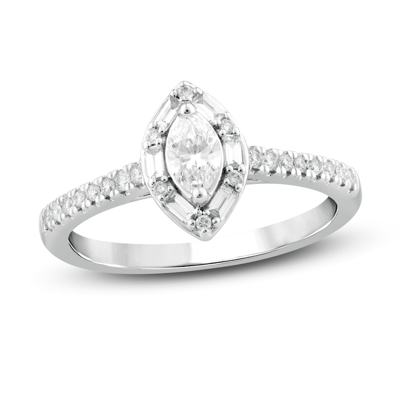 Main Image 1 of Now + Forever Diamond Engagement Ring 1/2 ct tw Marquise, Baguette & Round 14K White Gold