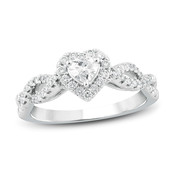 Now + Forever Diamond Engagement Ring 1/ ct tw Heart & Round 14K White Gold