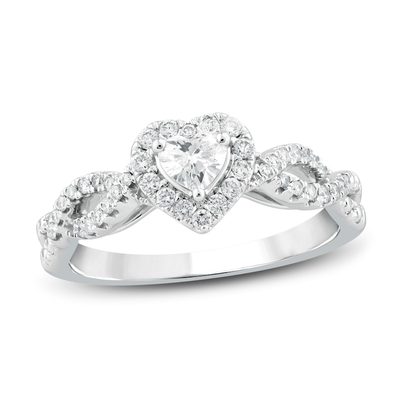 Diamond Engagement Ring 1/2 ct tw Heart & Round 14K White Gold