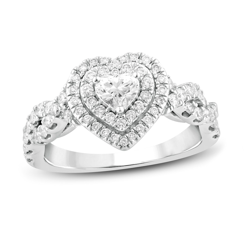 Diamond Engagement Ring ct tw Heart  Round 14K White Gold Kay