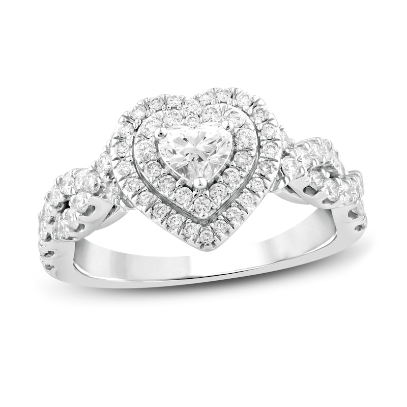 Diamond Engagement Ring 1 ct tw Heart & Round 14K White Gold