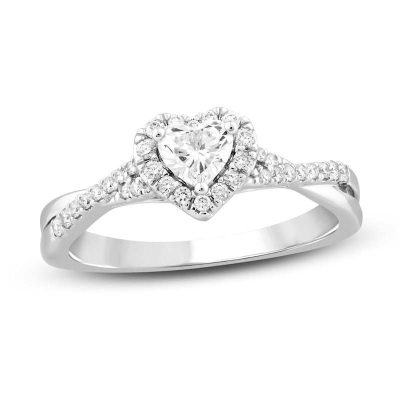 Diamond Engagement Ring 1/2 ct tw Heart & Round 14K White Gold