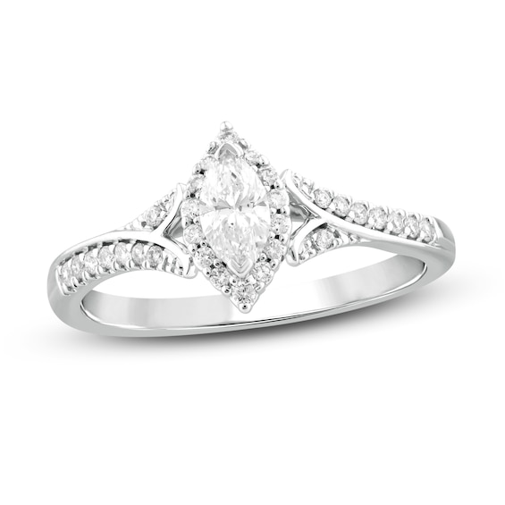 Now + Forever Diamond Engagement Ring 3/8 ct tw Marquise & Round 14K White Gold