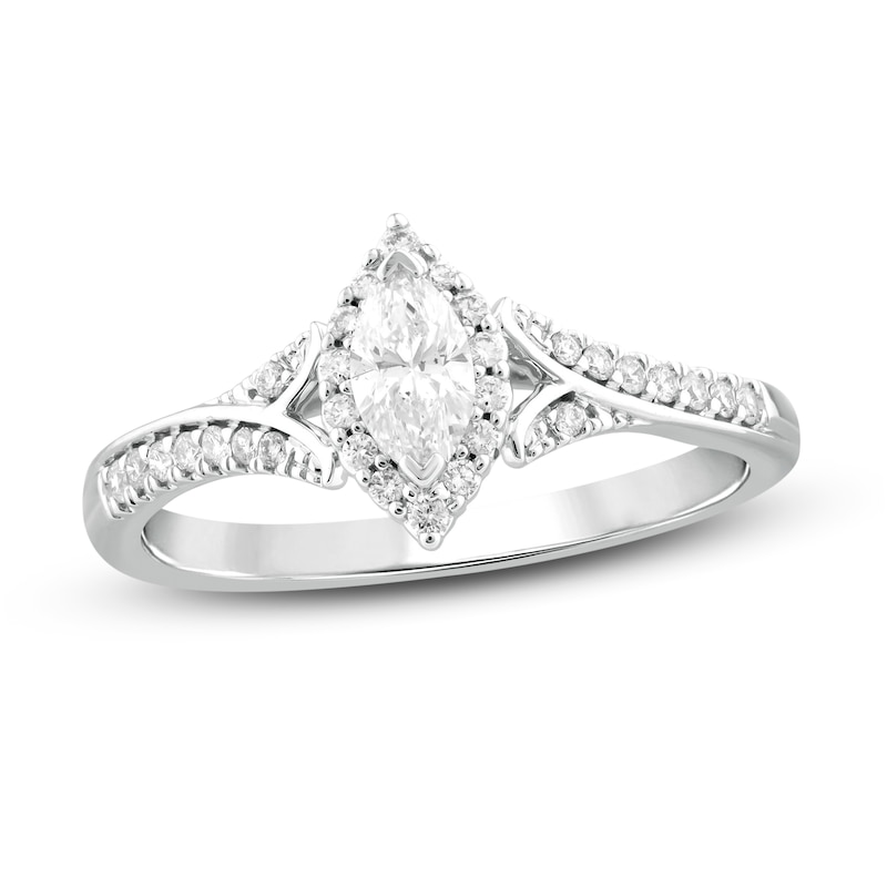 Diamond Engagement Ring 3/8 ct tw Marquise & Round 14K White Gold