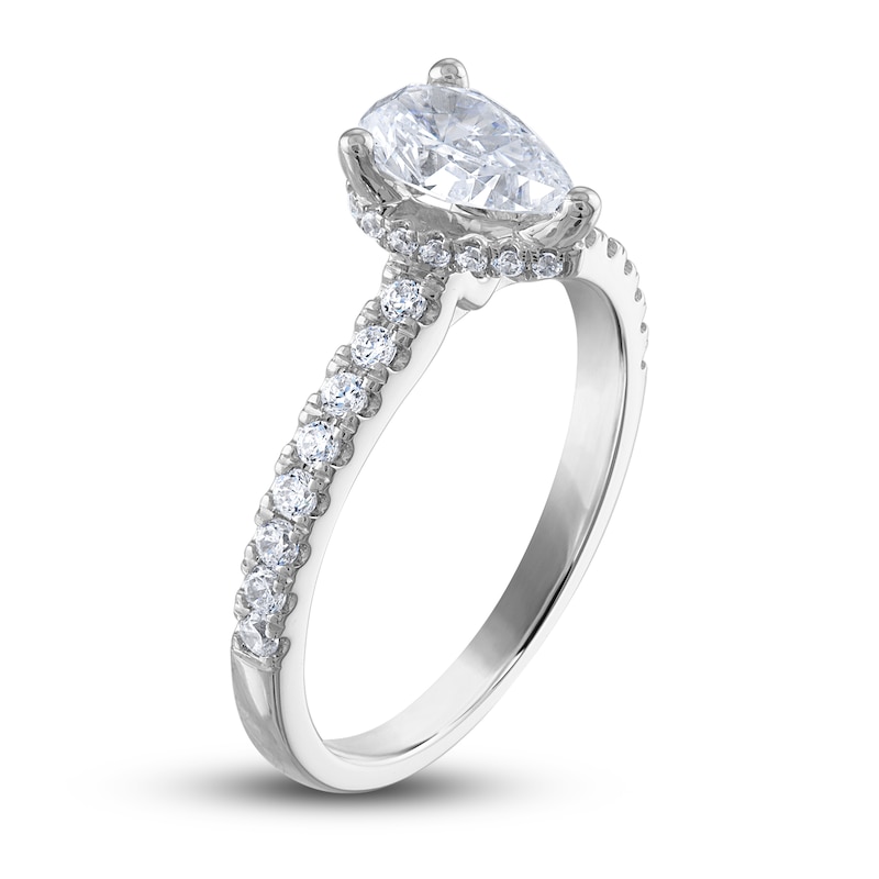 Diamond Engagement Ring 1-1/3 ct tw Pear & Round 14K White Gold