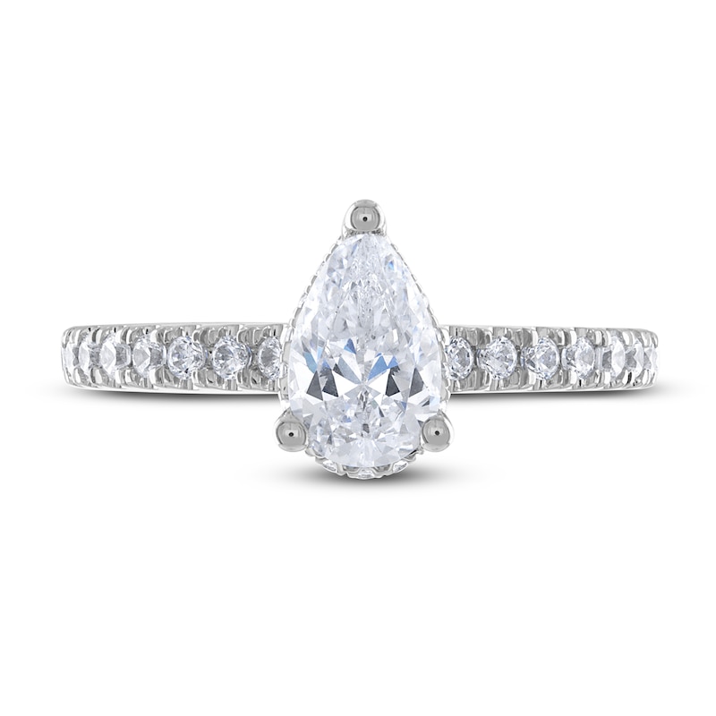 Diamond Engagement Ring 1-1/3 ct tw Pear & Round 14K White Gold