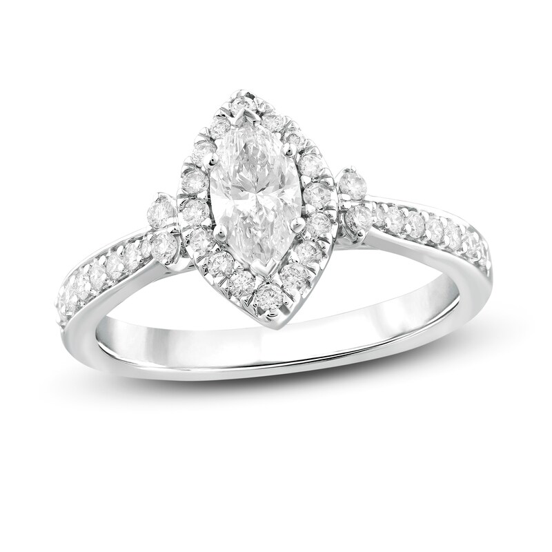 Diamond Engagement Ring 3/4 ct tw Marquise & Round 14K White Gold